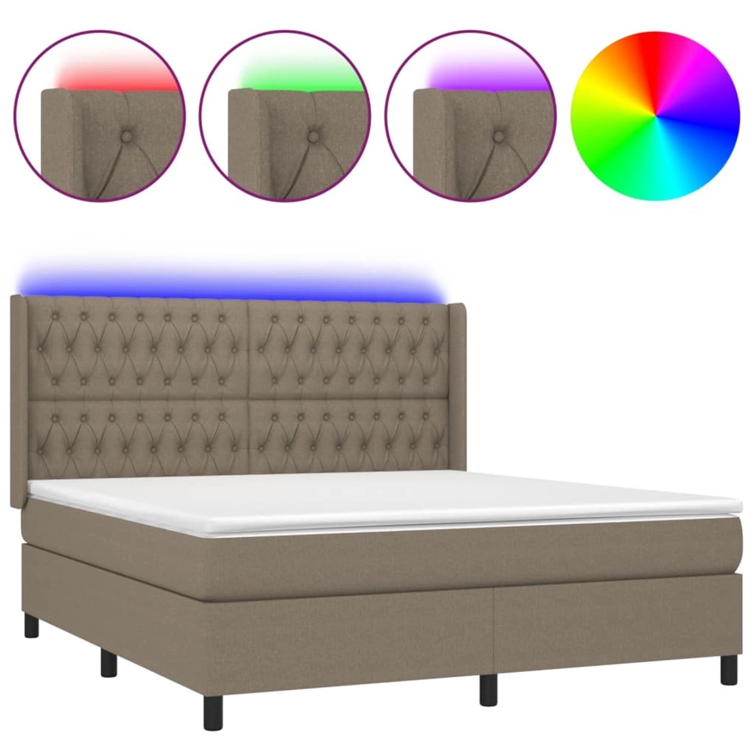 vidaXL Boxspringbett mit Matratze & LED Taupe 180x200 cm Stoff 3138577 günstig online kaufen