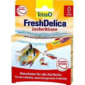 Tetra FreshDelica Bloodworms, Gel-Futter für Zierfische mit roten Mückenlarven im praktischen Sachet.