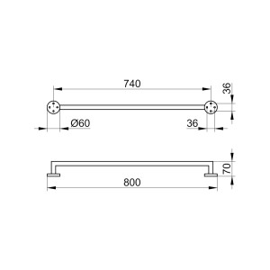 Technische Zeichnung: Keuco Edition 90 Badetuchhalter, verchromt, 80 cm, Maße und Details.