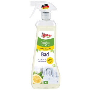 Poliboy Bad Reiniger 500 ml Sprühflasche. Reinigt kraftvoll Bad, Armaturen, Kacheln. Gegen Kalk & Seifenreste mit Zitrone.