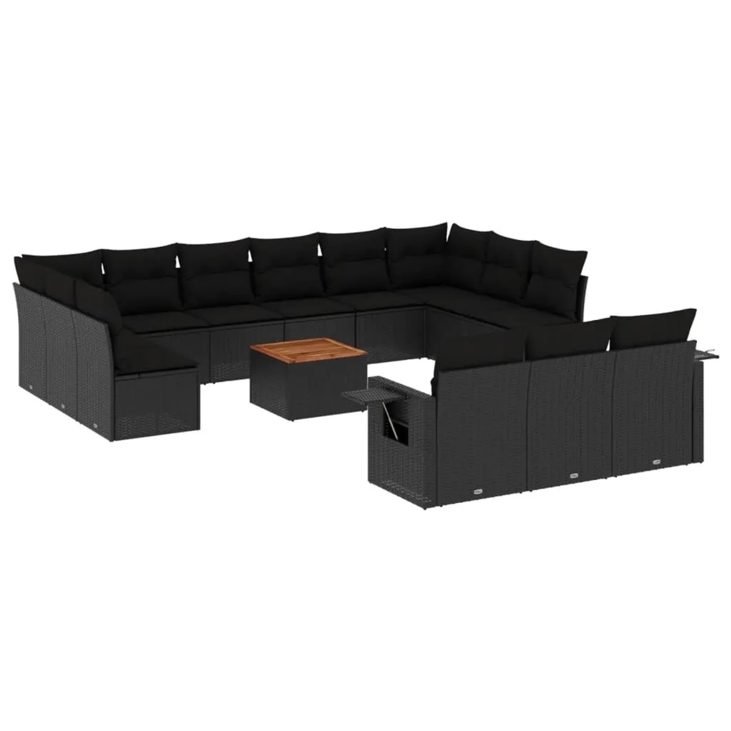 vidaXL 14-Tlg Garten-Sofagarnitur mit Kissen Schwarz Poly Rattan 3224802 günstig online kaufen