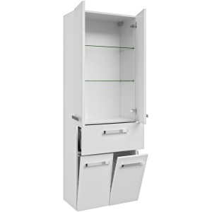 Pelipal Bad-Hochschrank Serie 4005, weiß hochglanz, mit offenen Türen und Schublade.