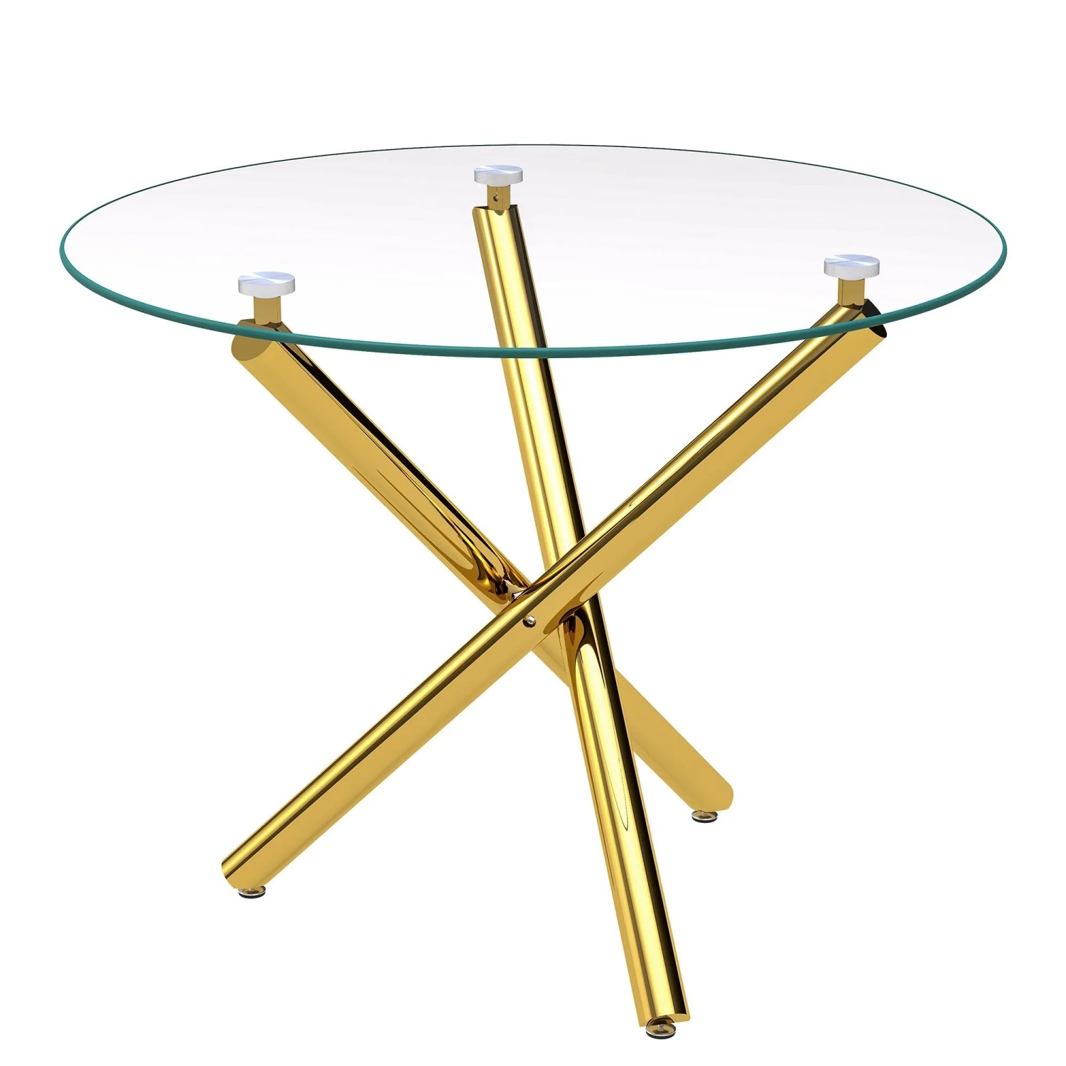 okwish Esstisch mit Glas Metall Wohnzimmer Rundtisch 80x80x76cm Gold