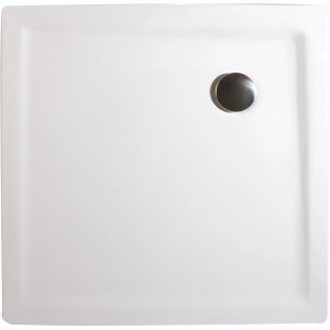 Quadratische, alpinweiße Schulte Duschwanne 100x100 cm aus Mineralguss mit Ablaufgarnitur.