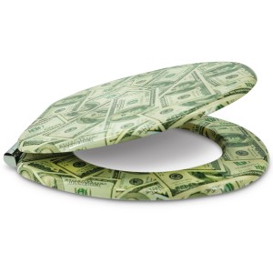 Sanfino WC-Sitz Dollar's: Toilettendeckel mit Absenkautomatik, Holz, Dollar-Motiv.