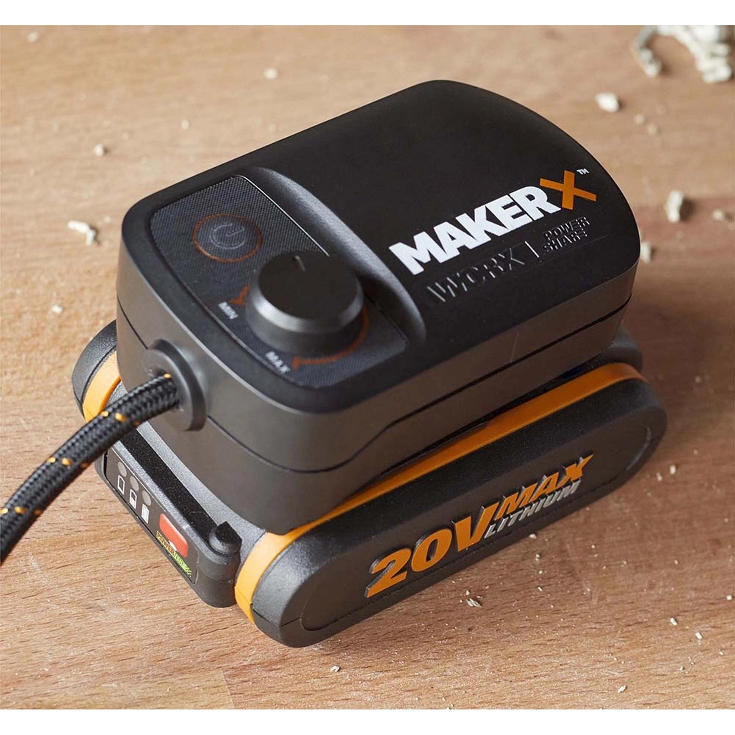 Worx MakerX HubX Akku-Adapter auf 20V Akku, mit Drehzahlregler und USB-Port.