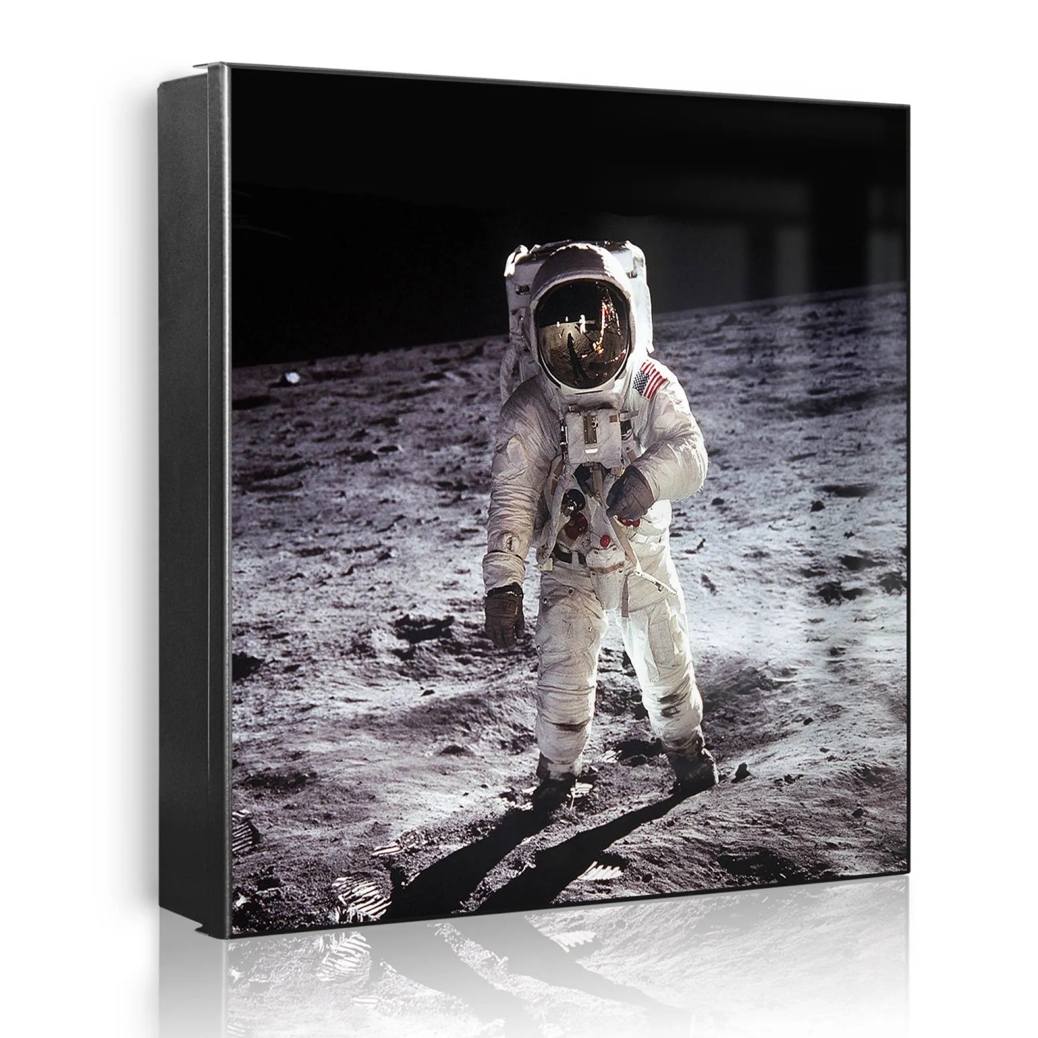 Banjado Großer Schlüsselkasten Metall 30x30cm Schwarz Scharnier Links 50 Haken Beschreibbar Magnetisch Motiv Astronaut