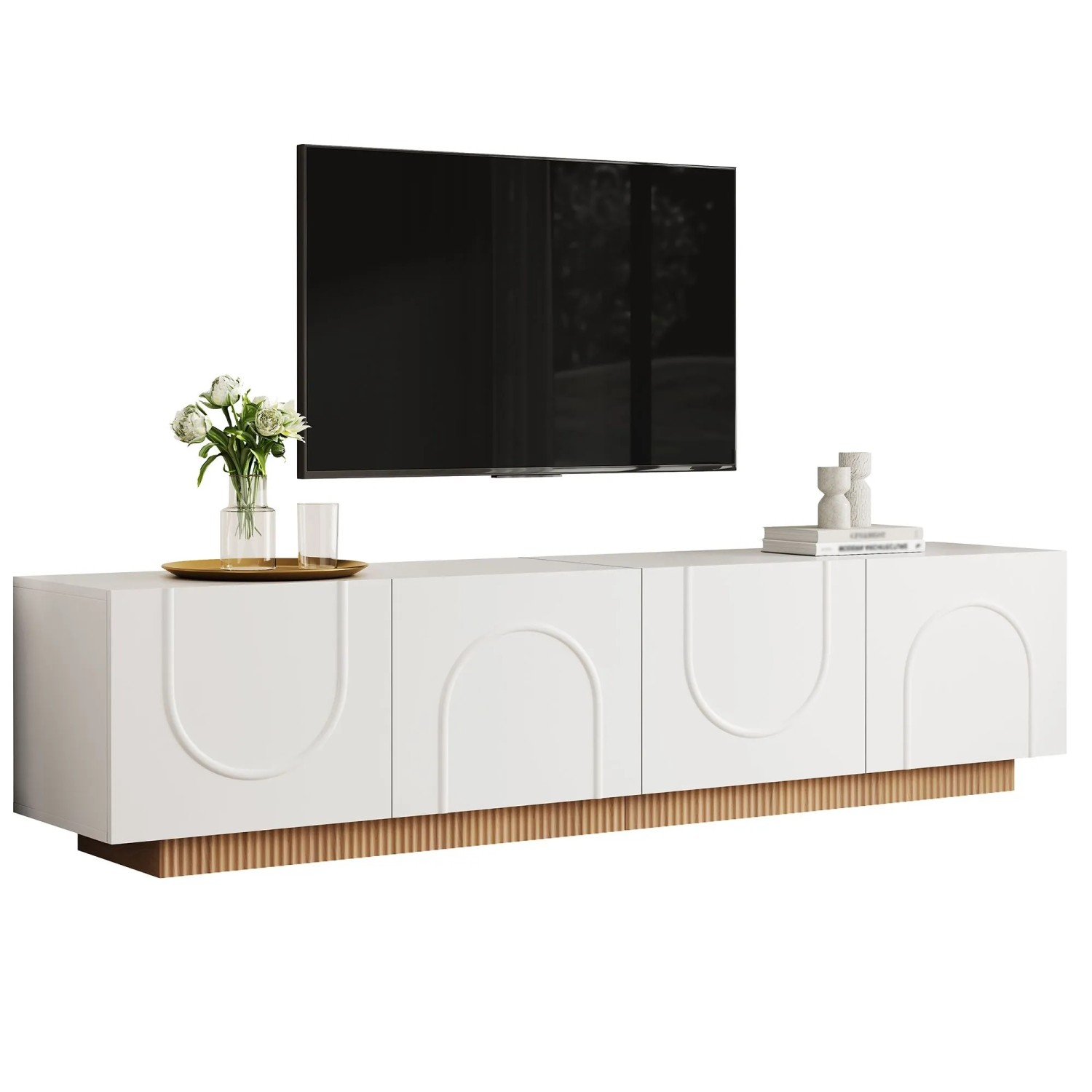 Merax TV Lowboard mit Türen Bogenfront Stauraum Wohnzimmer