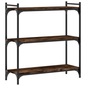 VidaXL Bücherregal mit 3 Böden in Räuchereiche, Holzwerkstoff und Metallrahmen.