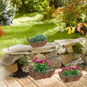 Relaxdays Blumenkasten 3er Set Kokosfaser Tannenholz Natur Mit Griffen 19 cm x 30,5 cm x 24 cm