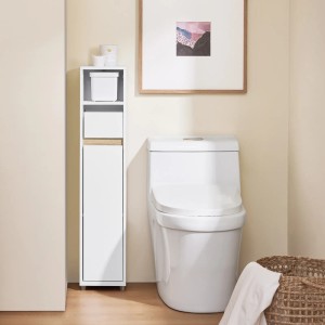 Schmaler, weißer SoBuy Badezimmerschrank (20x96x20cm) mit Schublade als Nischenregal.