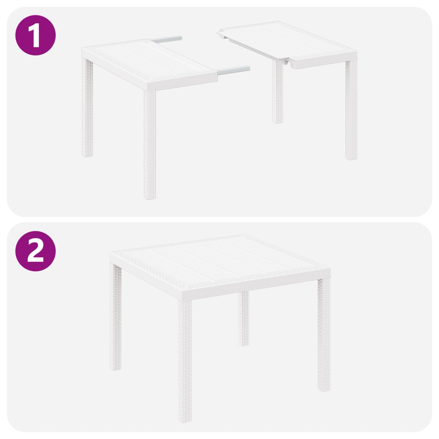 vidaXL Garten-Essgruppe, 5-teilig, weißes Poly Rattan, mit ausziehbarem Gartentisch.