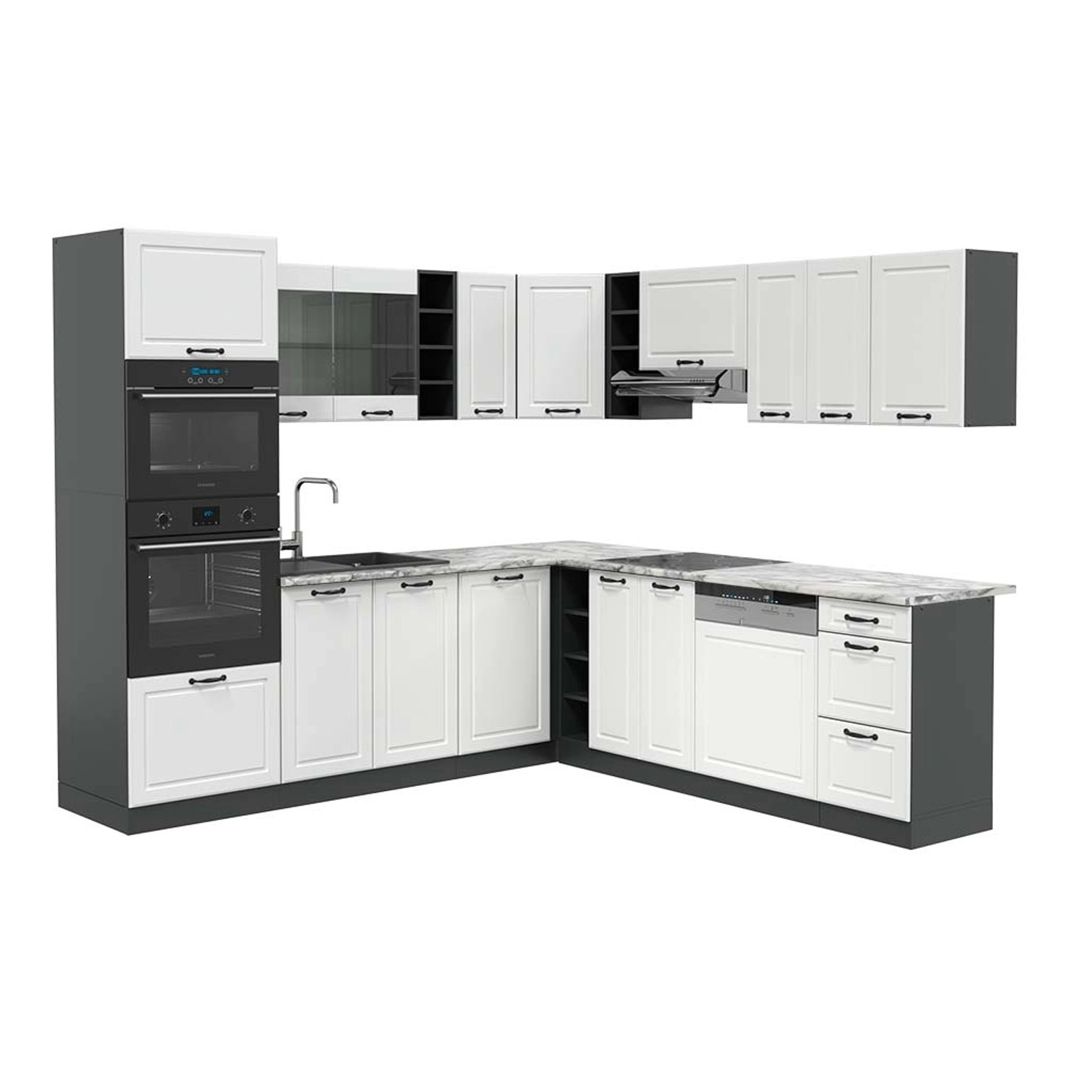Vicco R-Line Eckküche Weiß Landhaus/Anthrazit 237 x 247 cm AP Marmor günstig online kaufen