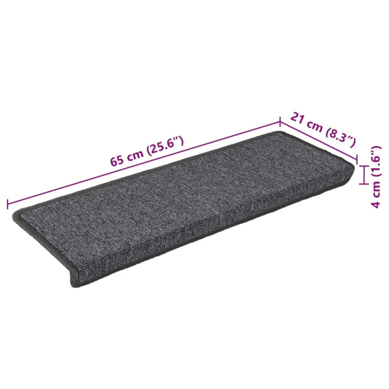 Grau-schwarze VidaXL Stufenmatte, 65x21x4 cm, aus Polypropylen. Treppenschutz und Dämpfung.