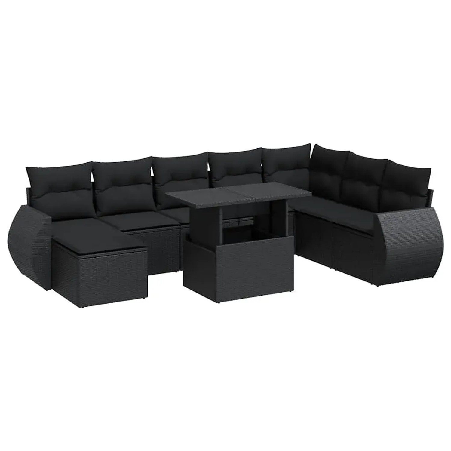 vidaXL 9-Tlg Garten-Sofagarnitur mit Kissen Schwarz Poly Rattan 3326686 günstig online kaufen