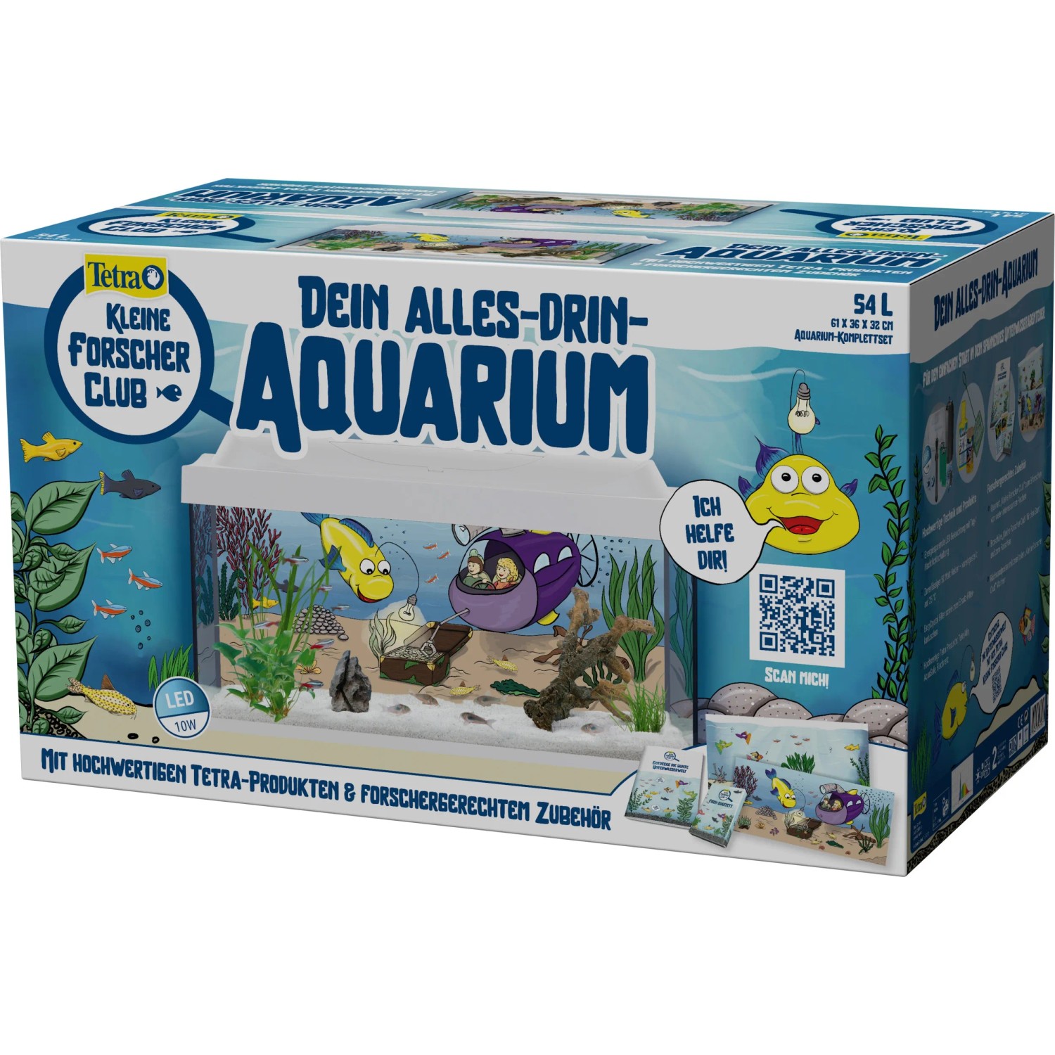 Tetra Aquarium Kleine Forscher 54L, Komplettset mit LED-Beleuchtung und Zubehör im Karton.