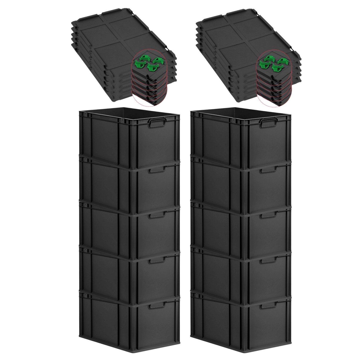 PROREGAL SparSet 10x Eurobox Nextgen Grip Mit Auflagedeckel Und Grünen Vers günstig online kaufen