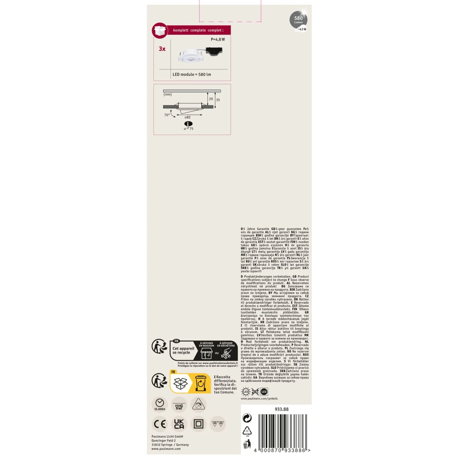 Paulmann LED-Einbaustrahler 3er Set, weiß, schwenkbar. Deckenleuchte für Innenräume.