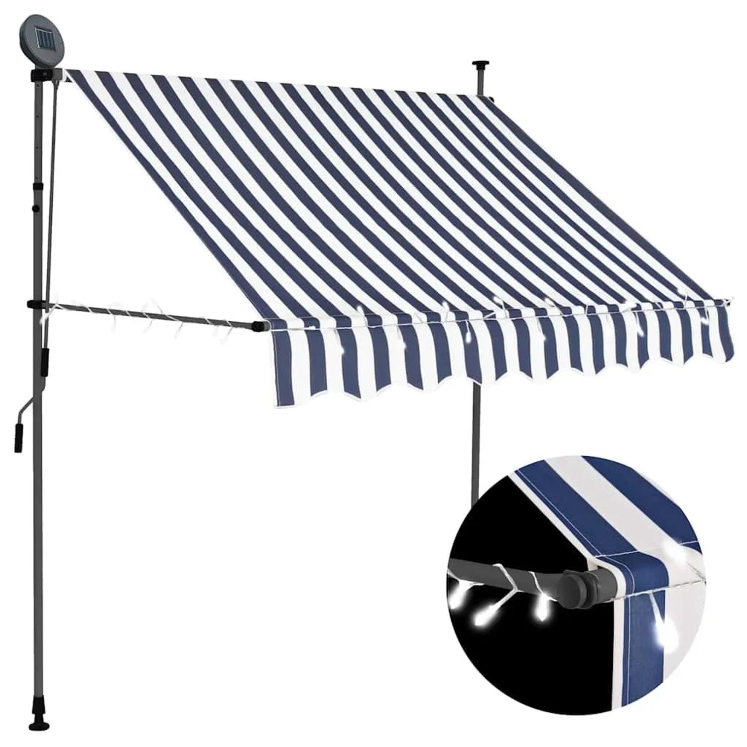 vidaXL Einziehbare Markise Handbetrieben mit LED 200 cm Blau und Weiß 145843