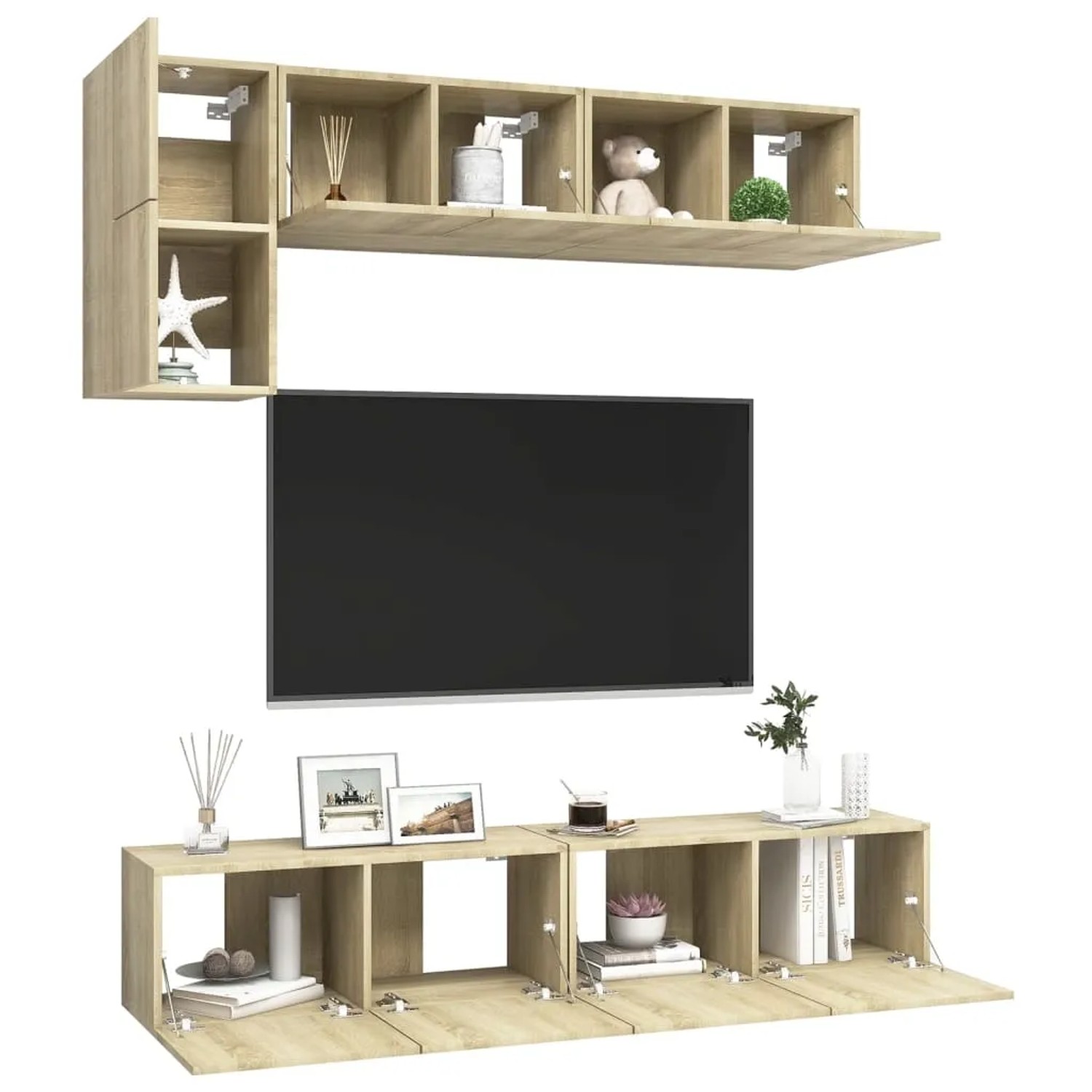 VidaXL TV-Schrank-Set, 5-teilig, Sonoma-Eiche, Holzwerkstoff. Wohnwand mit Stauraum.