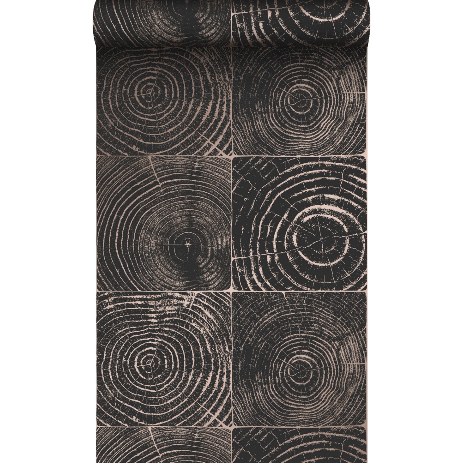 Origin Wallcoverings Tapete Querschnitte von Baumstämmen Schwarz und Bronze günstig online kaufen