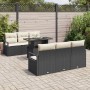 Schwarzes 7-teiliges vidaXL Garten-Sofa-Set aus Poly Rattan mit Tisch und Auflagen.
