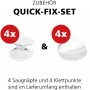 Myspotti Quick-Fix Set: 4 Saugnäpfe und 4 Klettpunkte zur Montage der Küchenrückwand.
