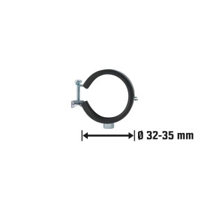 Verzinkte Gelenkrohrschelle M8, 32-35mm, zur Schallisolierung.