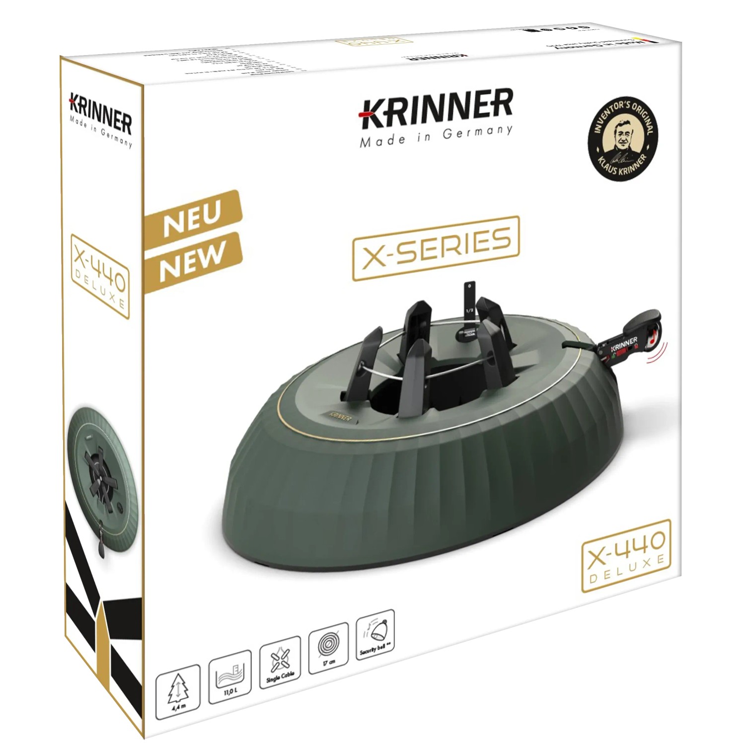 Krinner X-440 Deluxe Christbaumständer, grün, für Bäume bis 4,4m Höhe. Verpackung.
