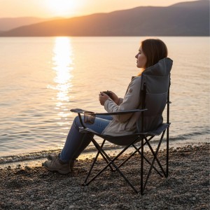 Relaxdays Campingstuhl Eisen Grau Gepolstert Klappbar mit Armlehnen und Getränkehalter 106 cm x 90 cm x 45 cm