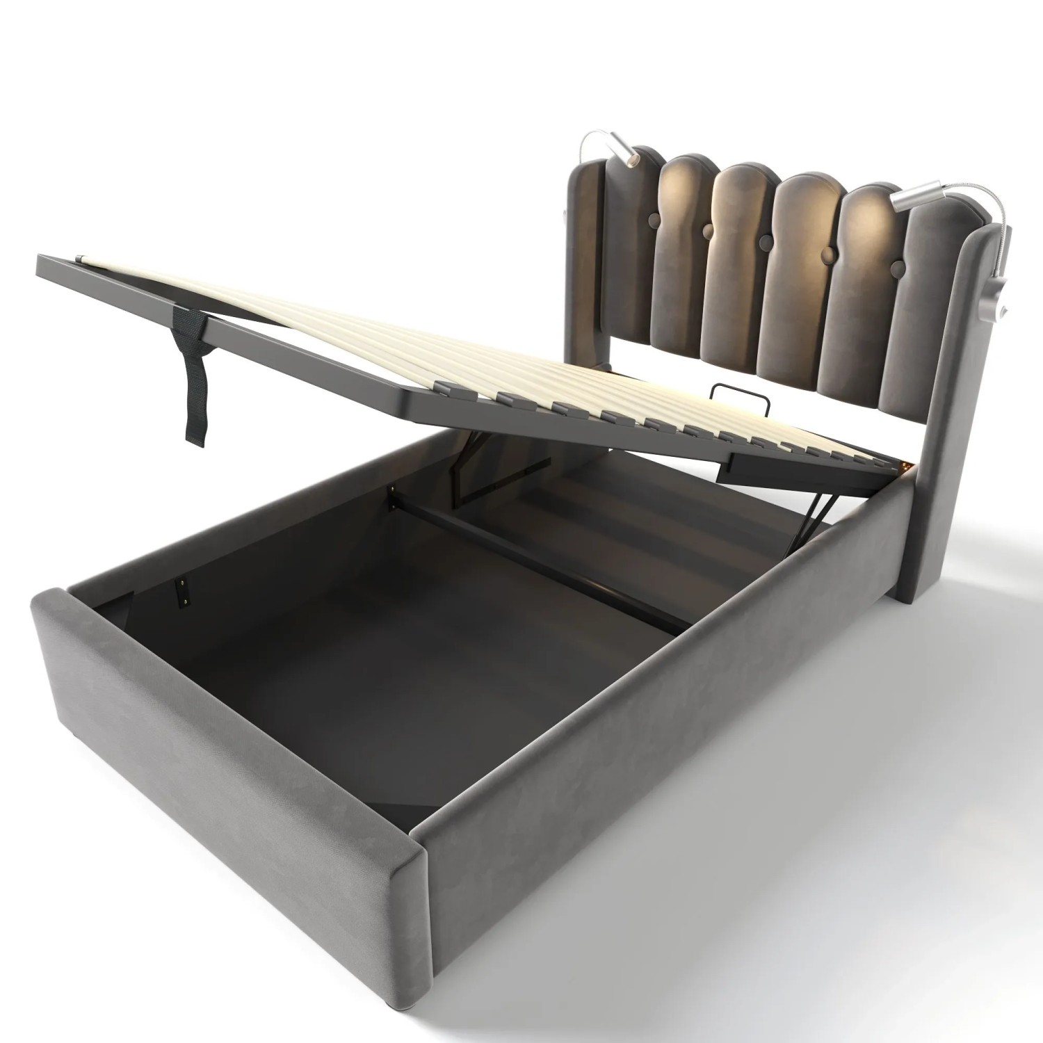 okwish Polsterbett 90x200cm mit Leselicht Stauraum Jugendzimmer Grau mit Matratze