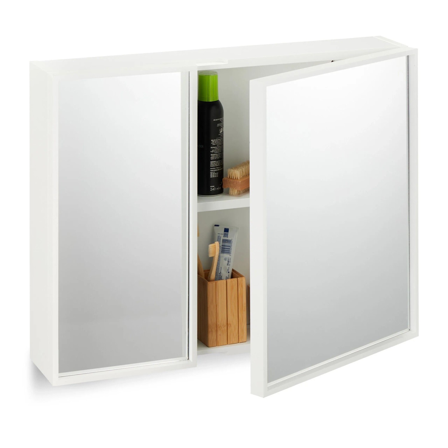 Relaxdays Spiegelschrank 2-türig MDF Glas Weiß Höhenverstellbar 50 cm x 65 cm x 15,5 cm 10,9 kg