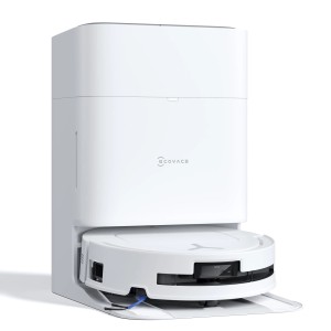 Weißer ECOVACS DEEBOT T80 OMNI Saug- und Wischroboter mit Reinigungsstation.