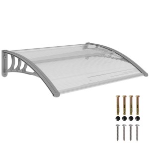 Silbernes Polycarbonat Vordach für Haustür/Fenster, gewölbt, transparent, inkl. Montagematerial. Wetterschutz.