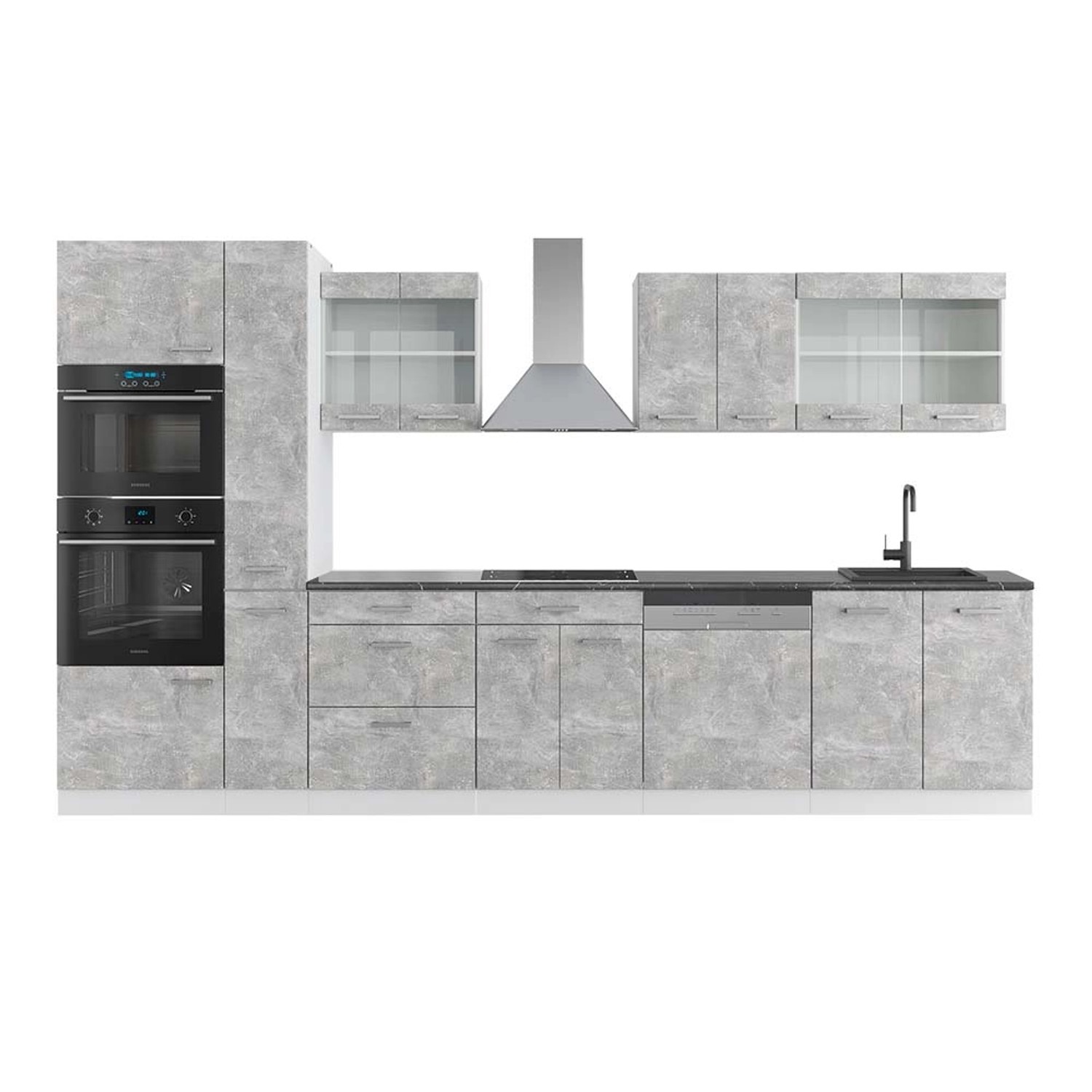 Vicco R-Line Küchenzeile Beton/Weiß 350 cm mit HochschrankAP Anthrazit günstig online kaufen