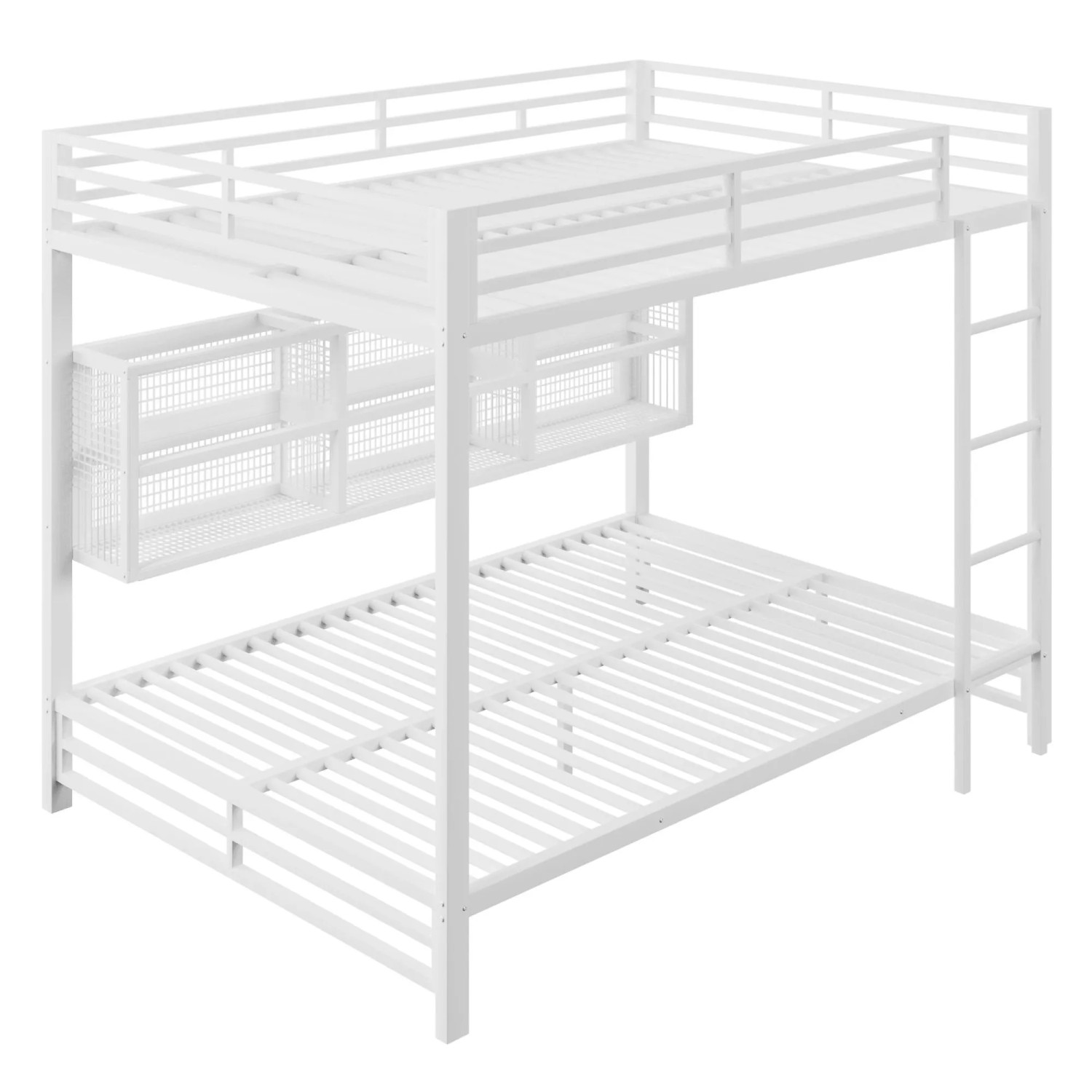 okwish Etagenbett 140x200cm mit Stauraumschränken und LED Weiß ohne Matratze