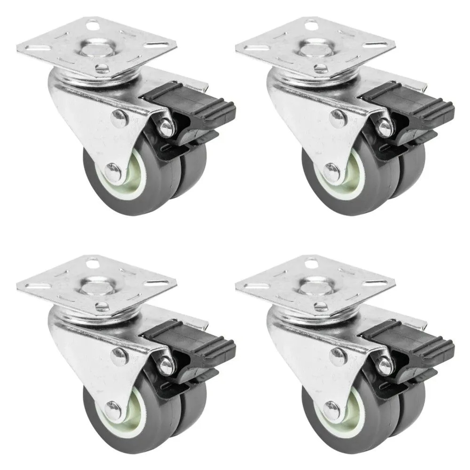 HMF 6720 Doppelte Schwerlastrollen Bremse Polyurethan 4 Stück 50 mm bis 400 kg Grau_4