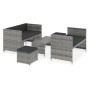 Graues 5-tlg. vidaXL Garten-Lounge-Set aus Rattan mit Tisch und Auflagen.