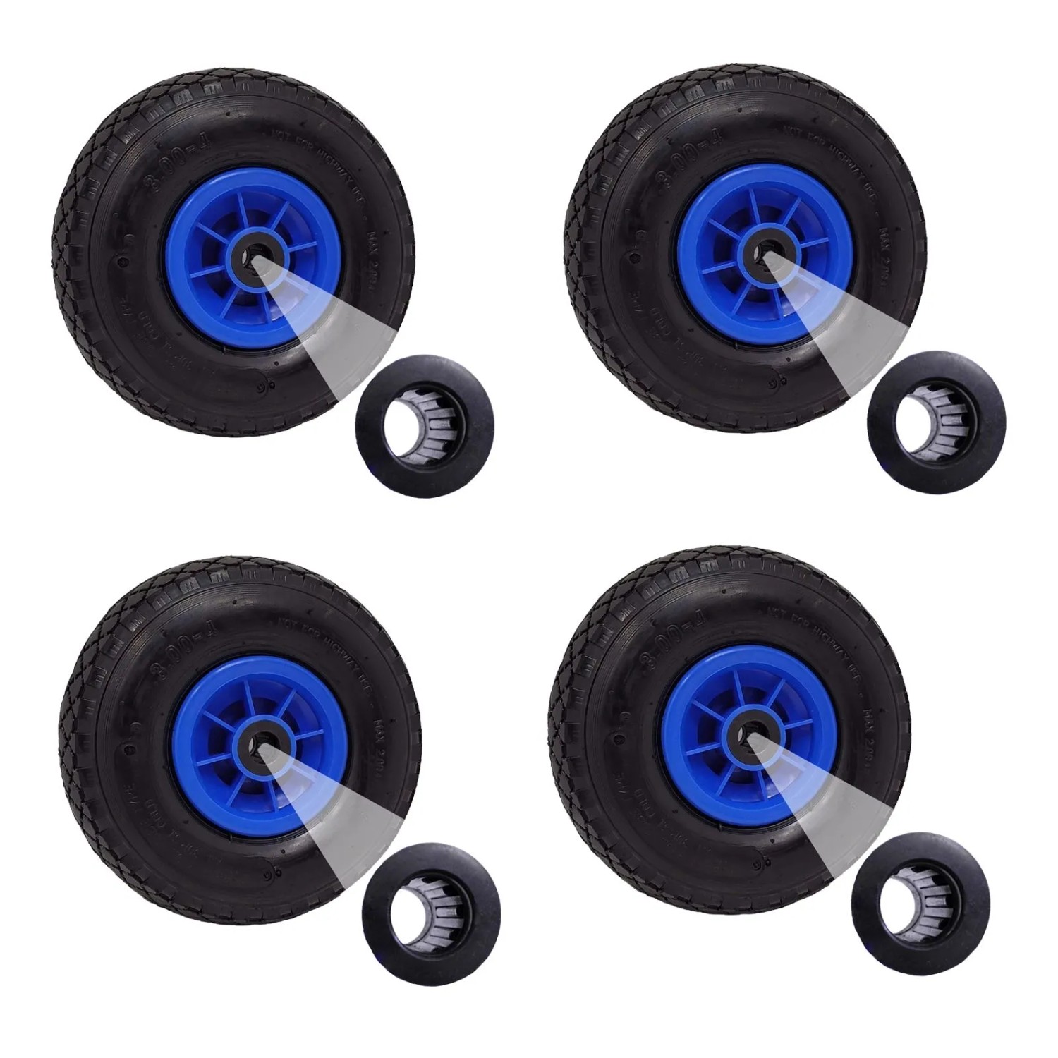 TRUTZHOLM 4x Sackkarrenrad Luftrad 260x85mm 3.00-4 Achlänge 75 mm 4PR Blau