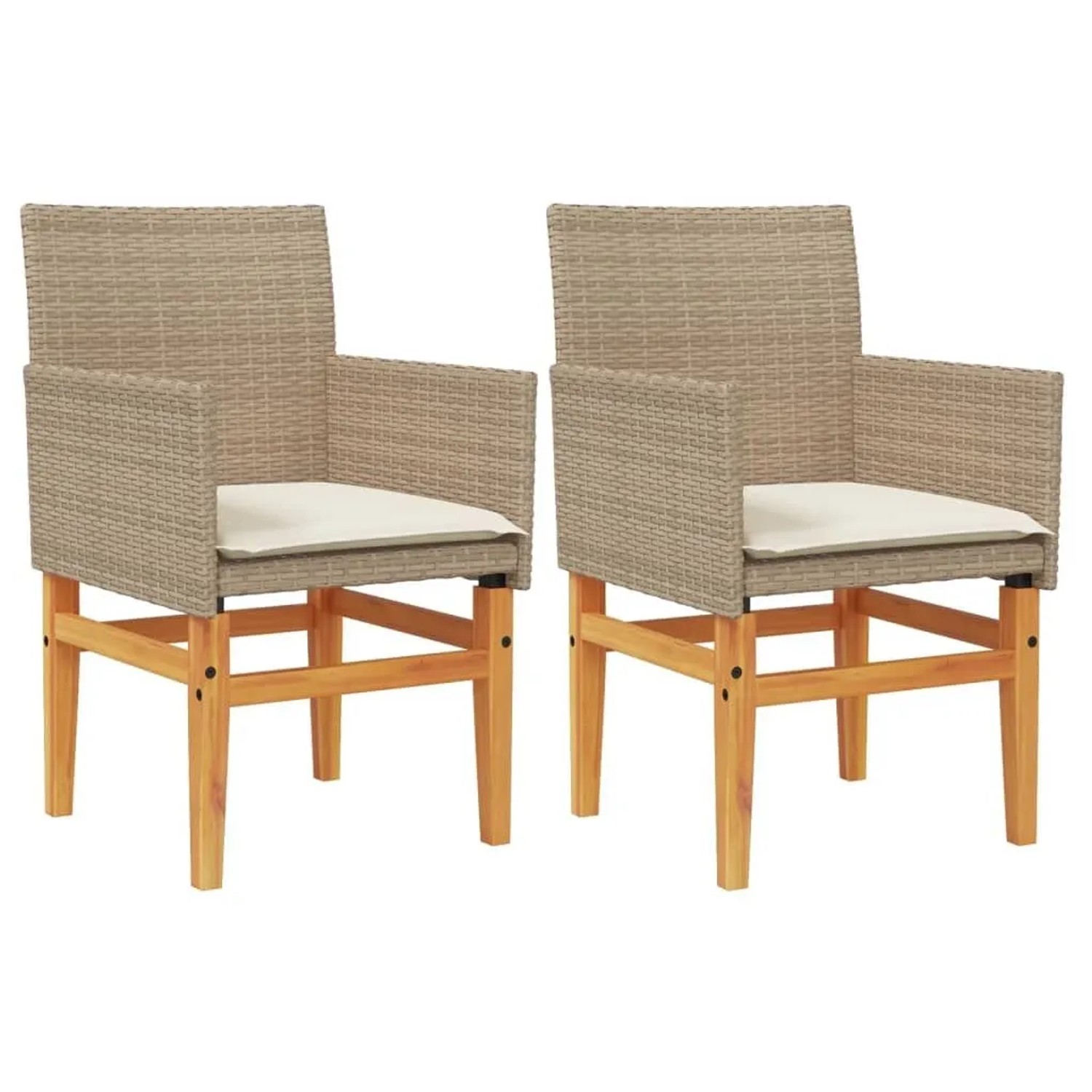 vidaXL Gartenstühle mit Kissen 2 Stk Beige Poly Rattan Massivholz 368716 günstig online kaufen