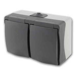 ChiliTec NUQUI Feuchtraum 2-fach Steckdose horizontal, Aufputz, grau/hellgrau, IP54