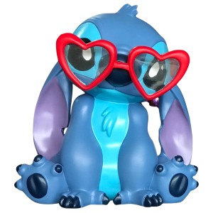 Disney Stitch Statue mit roter Herz-Sonnenbrille, 23 cm, Gartendeko für Valentinstag.