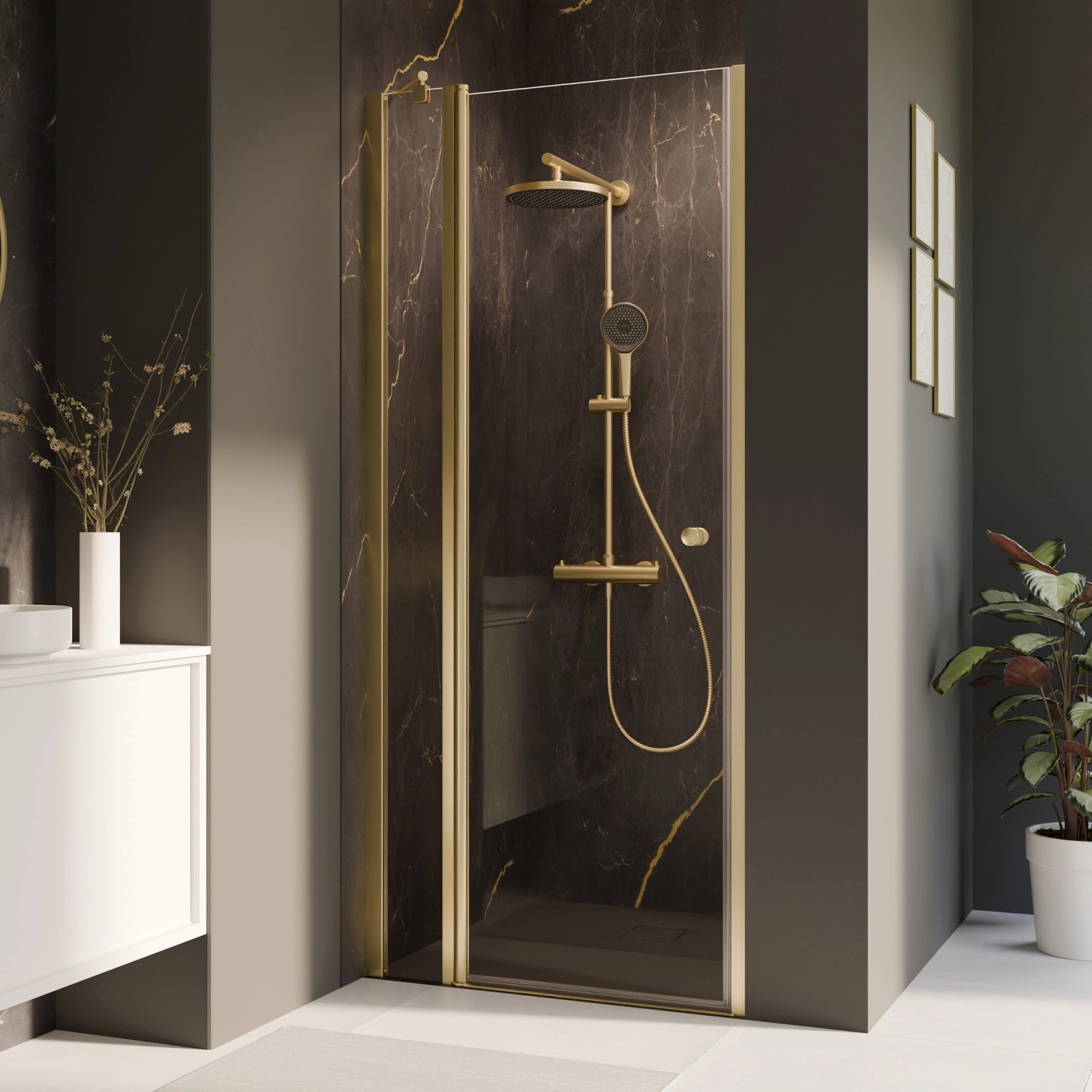 Breuer Drehtür Elana 2.0 mit Festteil für Nische Klarglas 200 cm x 120 cm Links