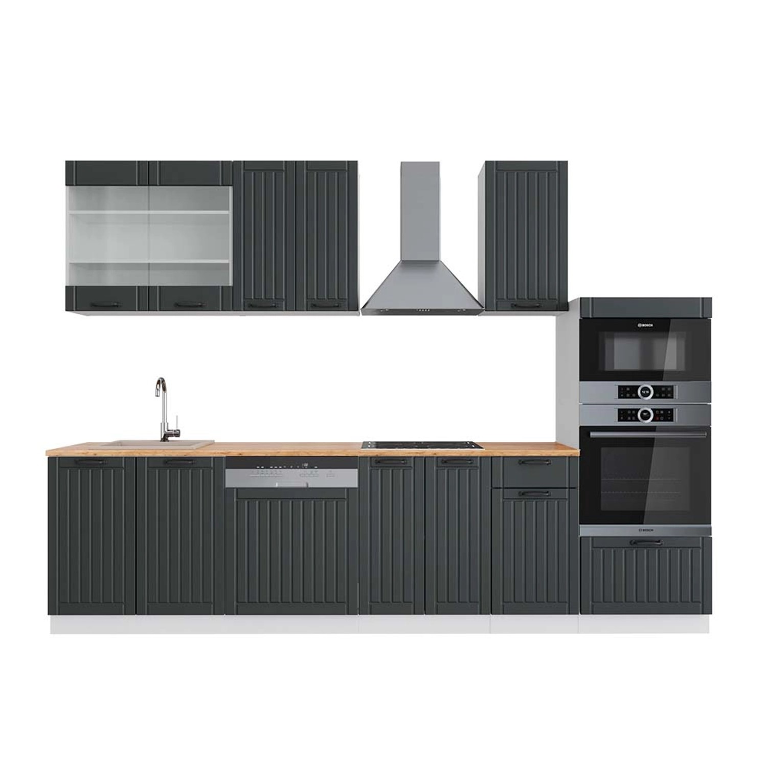 Vicco Fame-Line Küchenzeile Anthrazit Landhaus/Weiß 300 cm mit HochschrankA günstig online kaufen