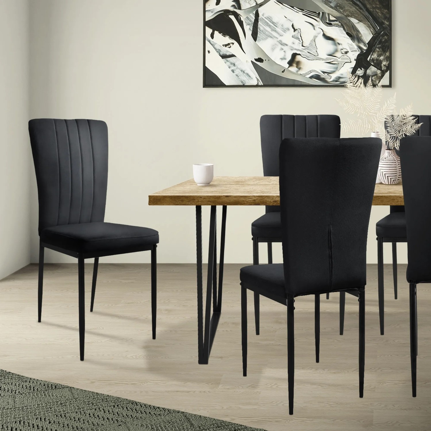 ML-Design Esszimmerstühle, 4er Set, schwarzer Samtbezug. Moderne Küchenstühle für Esszimmer.