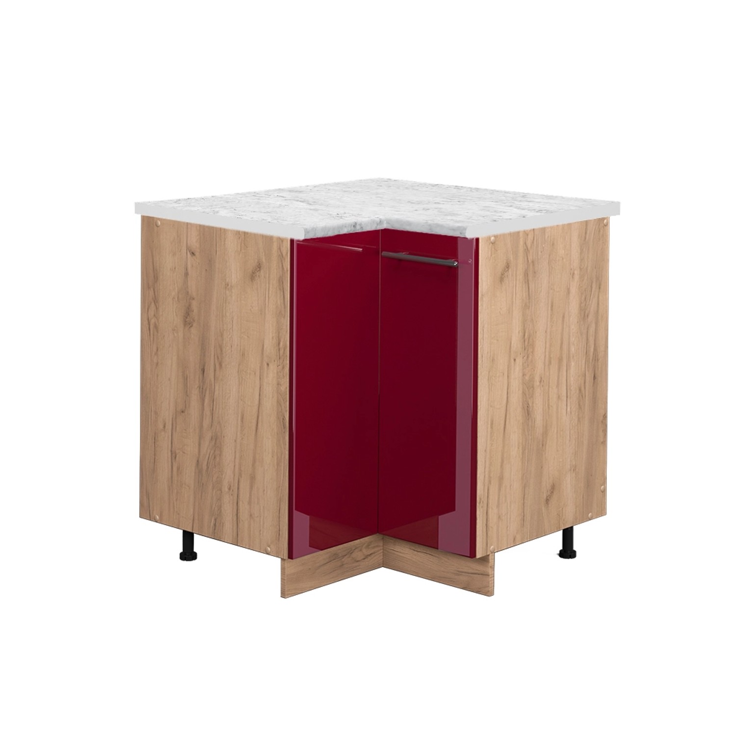 Vicco Eckunterschrank Fame-Line Bordeaux Hochglanz/Goldkraft Eiche 81 cm AP Marmor