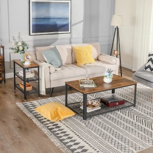 Songmics Beistelltisch Daxton mit Netzablage Industrie-Design Braun-Schwarz