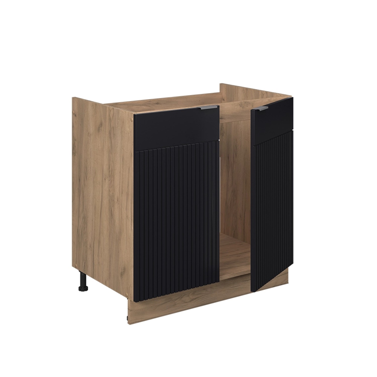 Vicco Spülenunterschrank Fame-Line, Schwarz gestreift/Goldkraft Eiche, günstig online kaufen