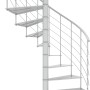 Weiße Minka Spindeltreppe Milano, spiralförmig mit Metallstufen und Geländer. Ideal für moderne Wohnstile.