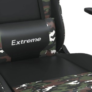 Gaming-Stuhl, Modell 4, mit Massagefunktion, schwarz und Tarnfarben. Detailaufnahme von Sitzfläche und Rückenlehne.